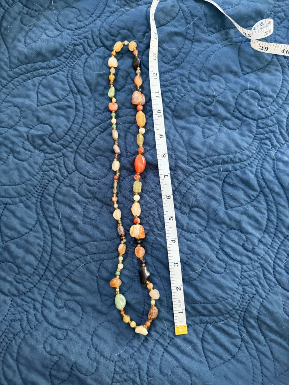 Vintage Polished Stone Multi Colored Bead Necklace